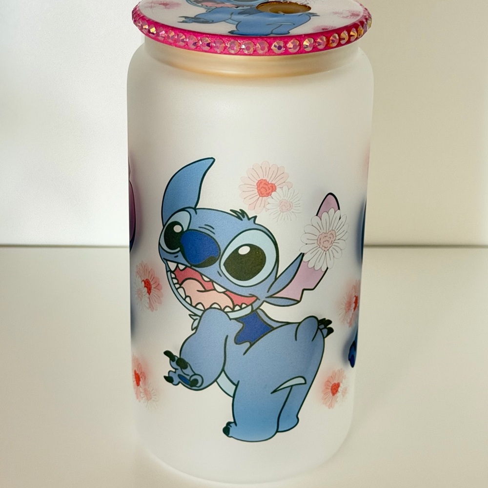 Blue Alien 16oz Frosted Glass Tumbler with Matching Lid